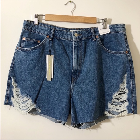 NWT Topshop Ripped distressed jean shorts blue 14 - Picture 8 of 8